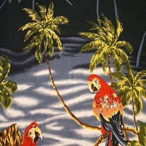 Tiki Palm Women's Cotton Blend L Sun Dress Black Floral Tropical Hawaiian Parrot
